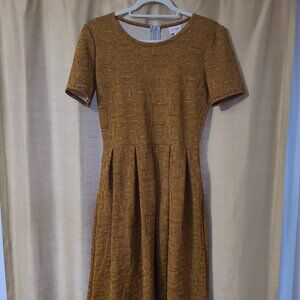Lularoe NWOT size S Amelia Dress with Pockets  brown & gold  Zipper back